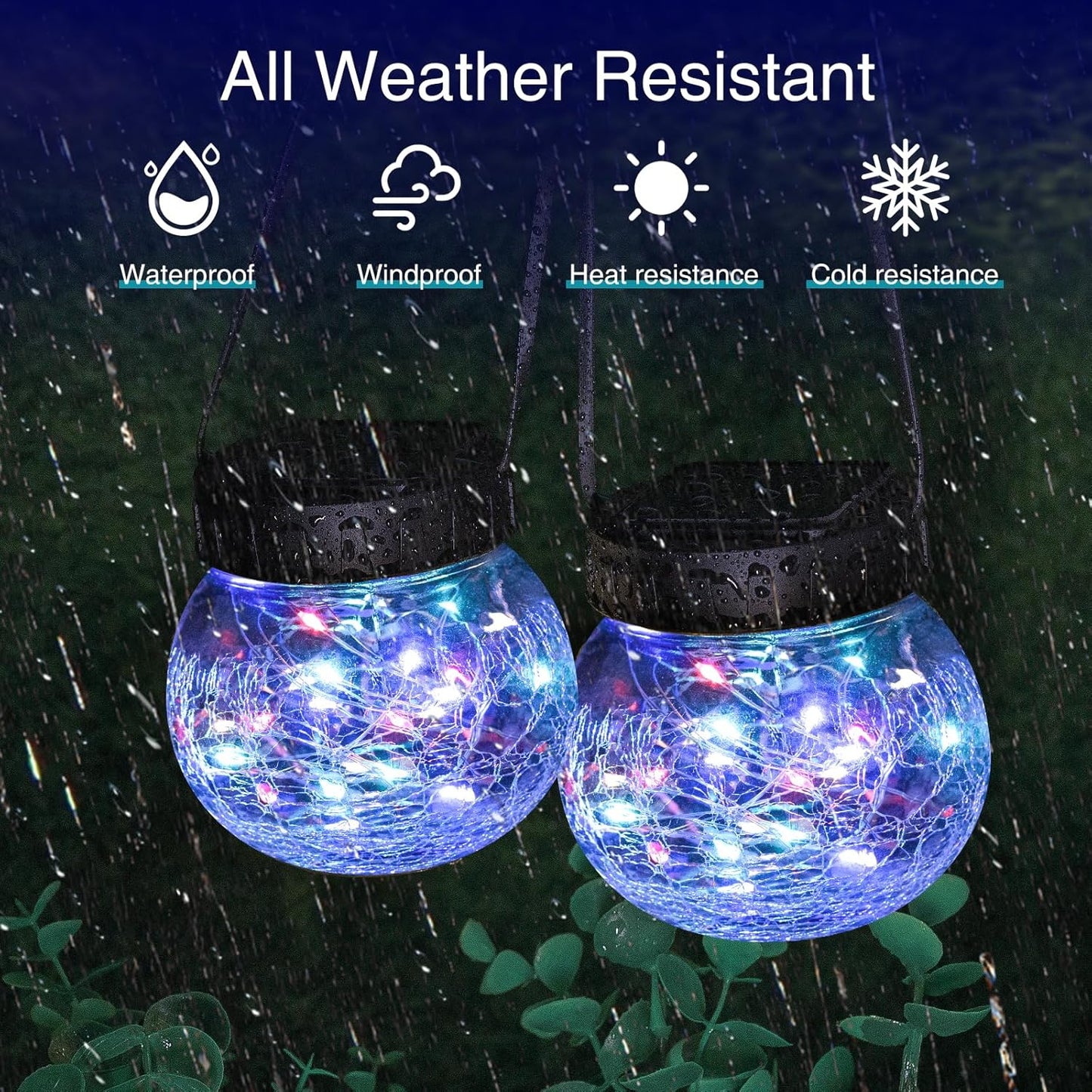 Solar Lanterns Outdoor Waterproof 2 Pack, Hanging Solar Lights with 30 LED, Cracked Glass Hanging Globes for Garden Patio Fence Yard Christmas Tree Decoration
