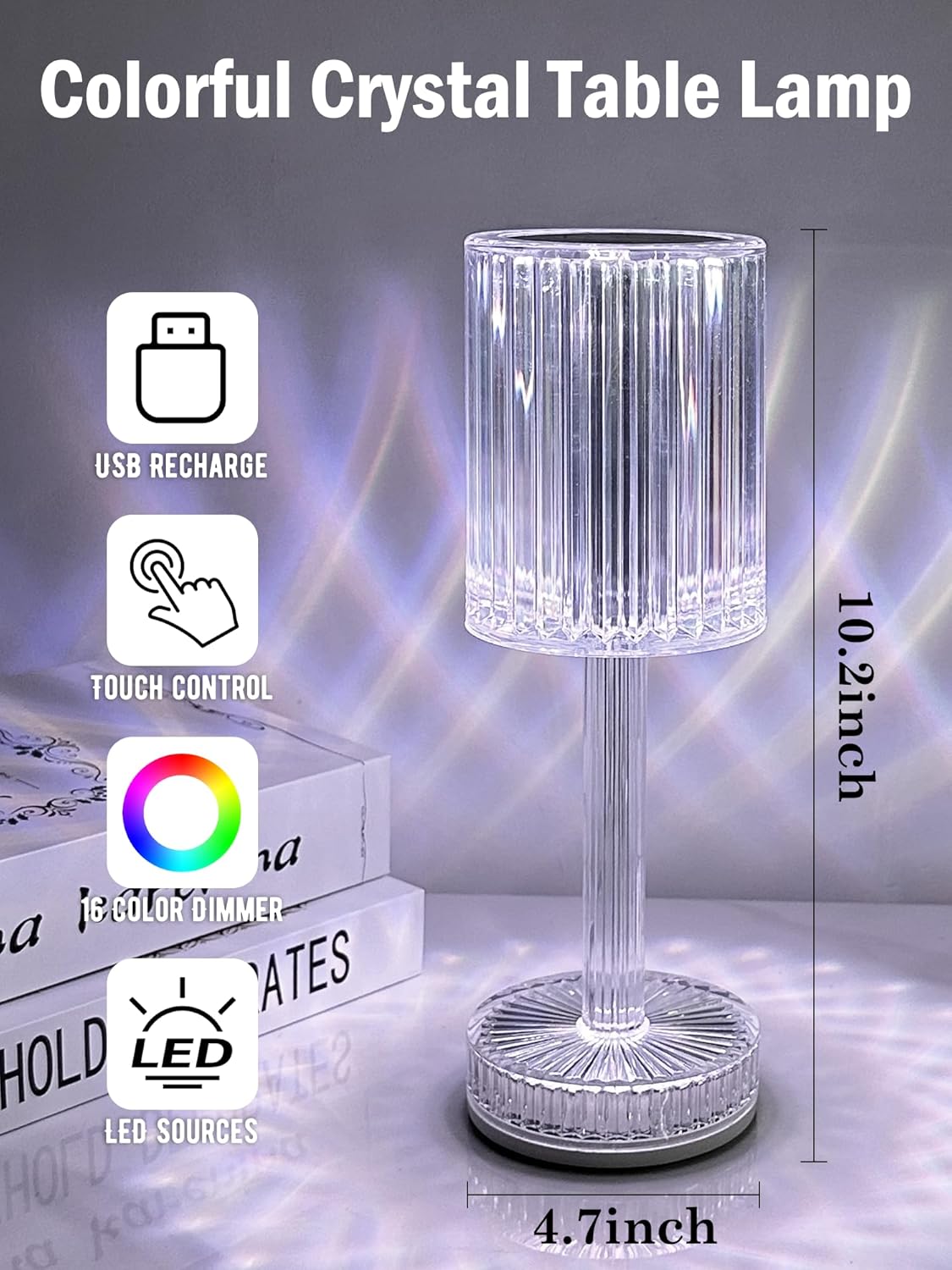 Aurora Prism Crystal Night Light – 16 Colors, Touch & Rechargeable