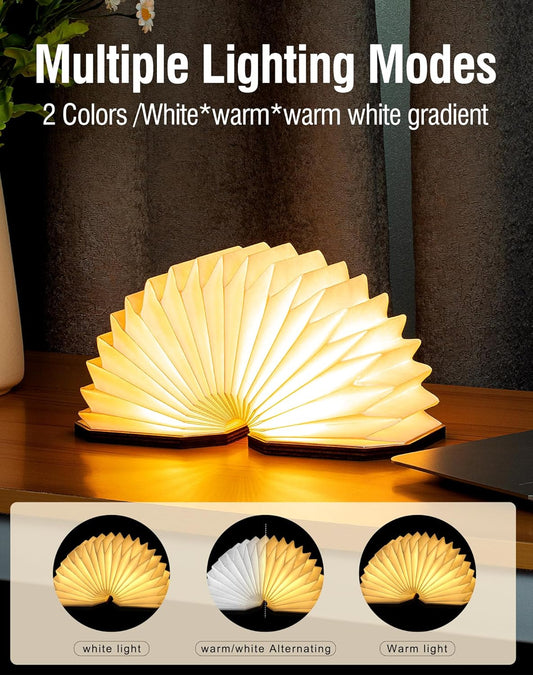 5.7 Inch Wooden Book Lamp - Portable Folding LED Book Light for Reading, Home & Library Decor, Unique Gift for Book Lovers, Magnetic Book-Shaped Night Light