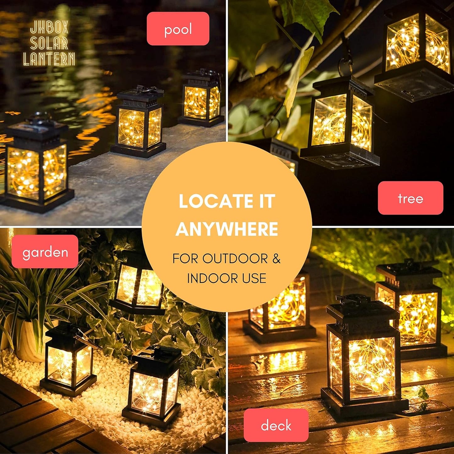 Luxe Noir Solar Hanging Lanterns, IP65 Waterproof