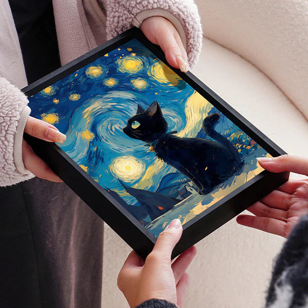 Cat Painting Night Light with Bluetooth Speaker Plug-in LED Art Frame for Bedroom Desk or Gift