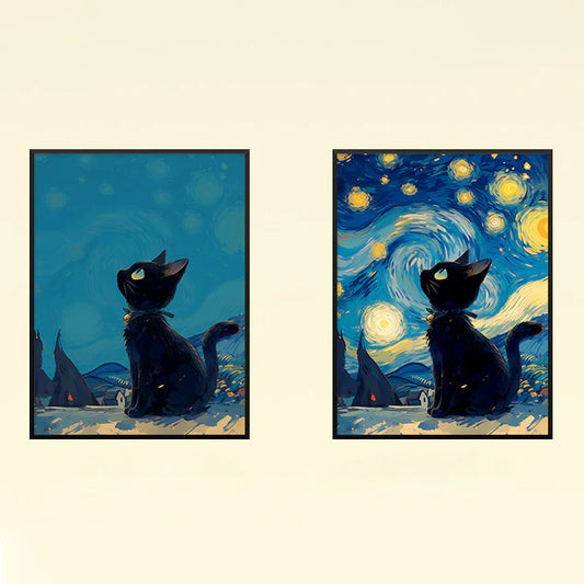 Cat Painting Night Light with Bluetooth Speaker Plug-in LED Art Frame for Bedroom Desk or Gift