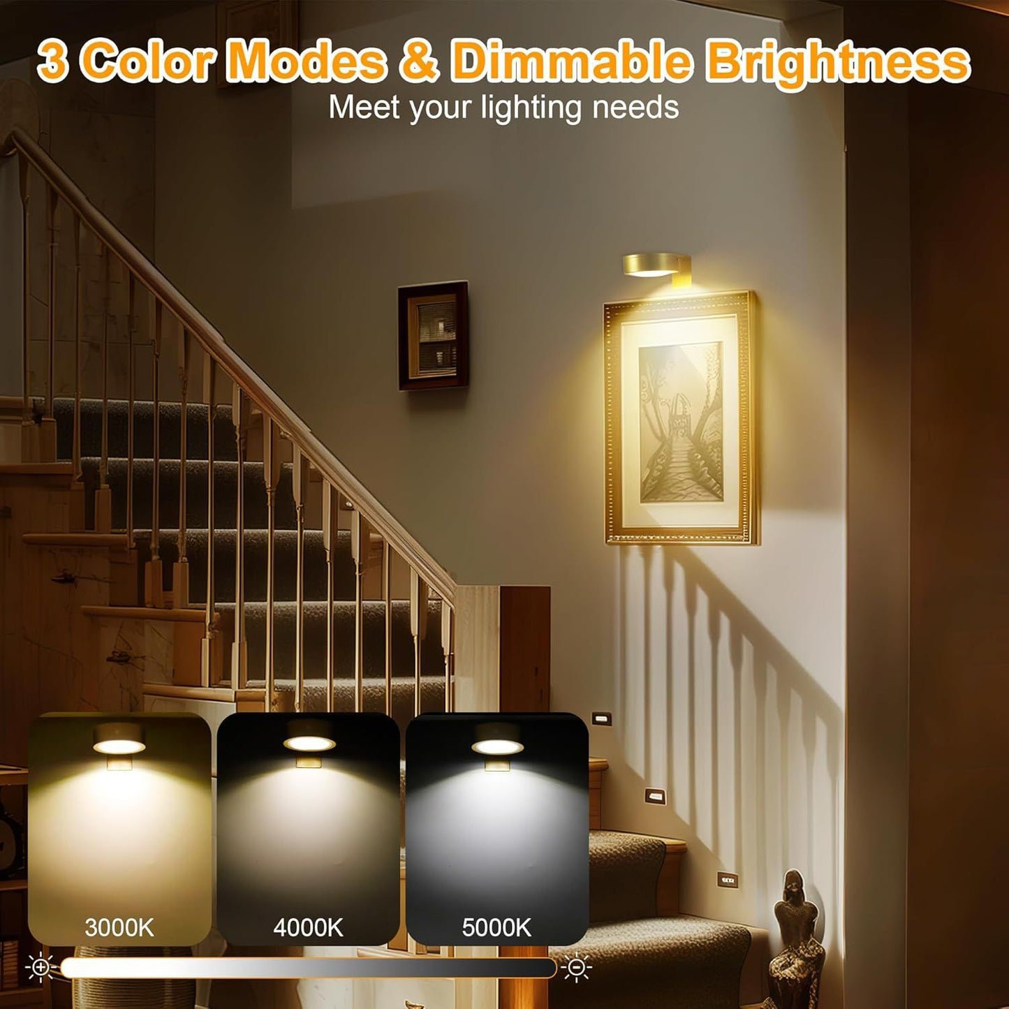 Picture Lights for Wall, 1000mAh Rechargeable Battery Magnetic Poster Lights with 3 Color Temps & 12 RGB, Remote Dimmable Timer Painting Light, Wall Decor Light for Art Display, Frame (3 Pack)