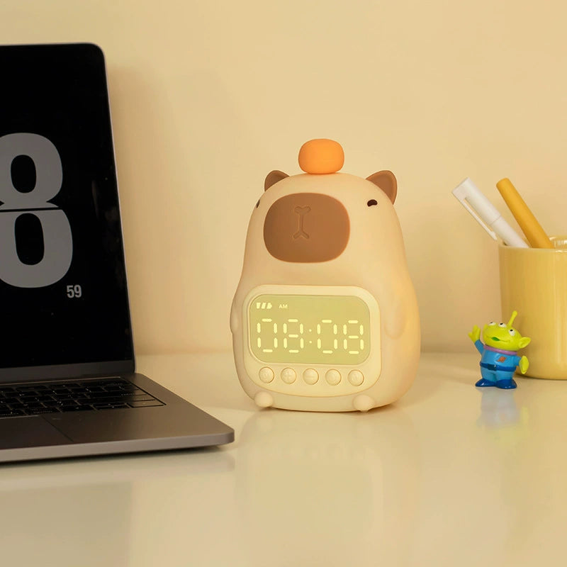 Squishy Silicone Capybara Alarm Clock LED Night Light - Perfect Gift for Kids and Girls