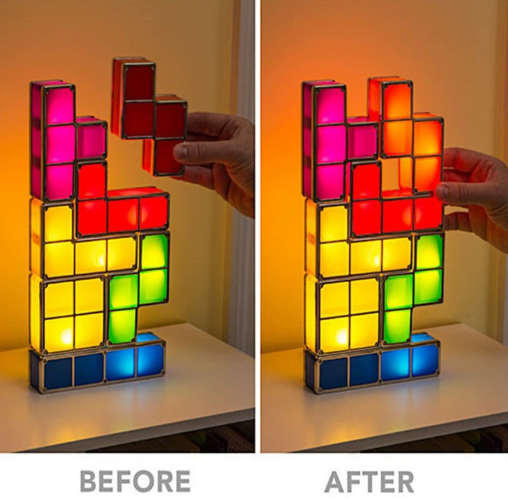 Night Light for Kids, Stackable LED 7 Colors 3D Puzzles Night Light Induction Interlocking Desk Lamp, DIY Tangram Light Blocks Puzzles lamp for Kids with USB Charger