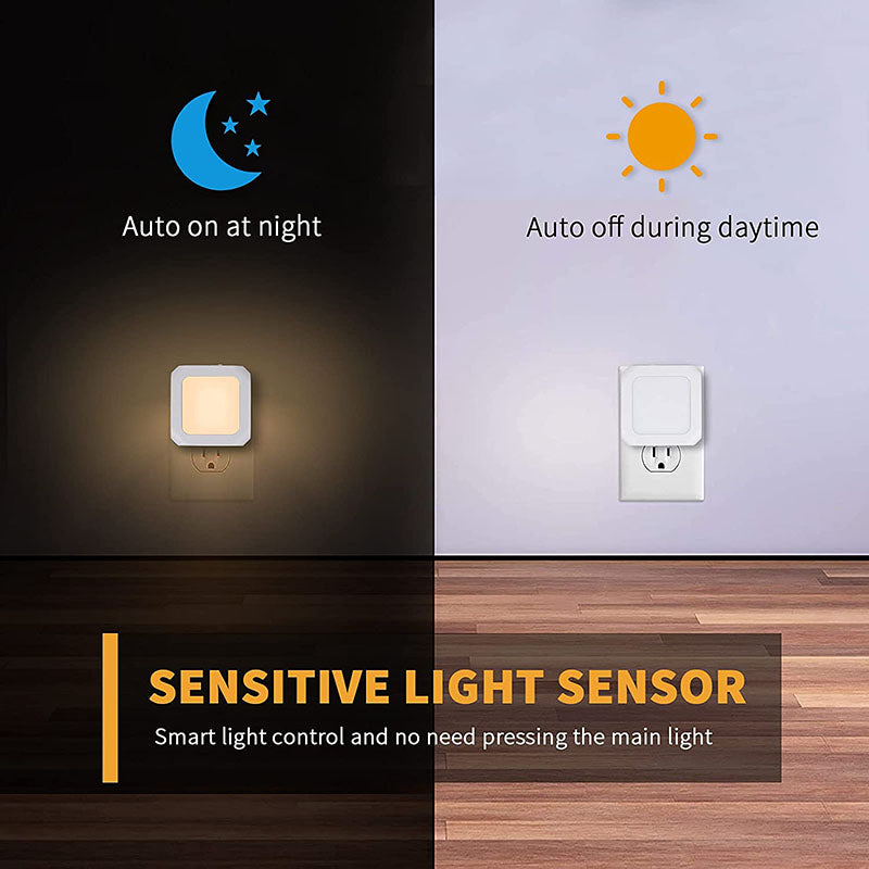 Square plug-in Dimmable Led Night Light with Auto Dusk to Dawn Sensor, Soft Warm White Nightlights for Hallway,Bedroom, Kids Room, Kitchen, Stairway, 2 Pack
