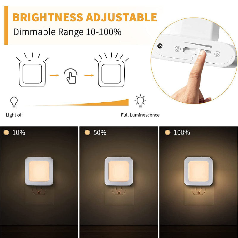 Square plug-in Dimmable Led Night Light with Auto Dusk to Dawn Sensor, Soft Warm White Nightlights for Hallway,Bedroom, Kids Room, Kitchen, Stairway, 2 Pack