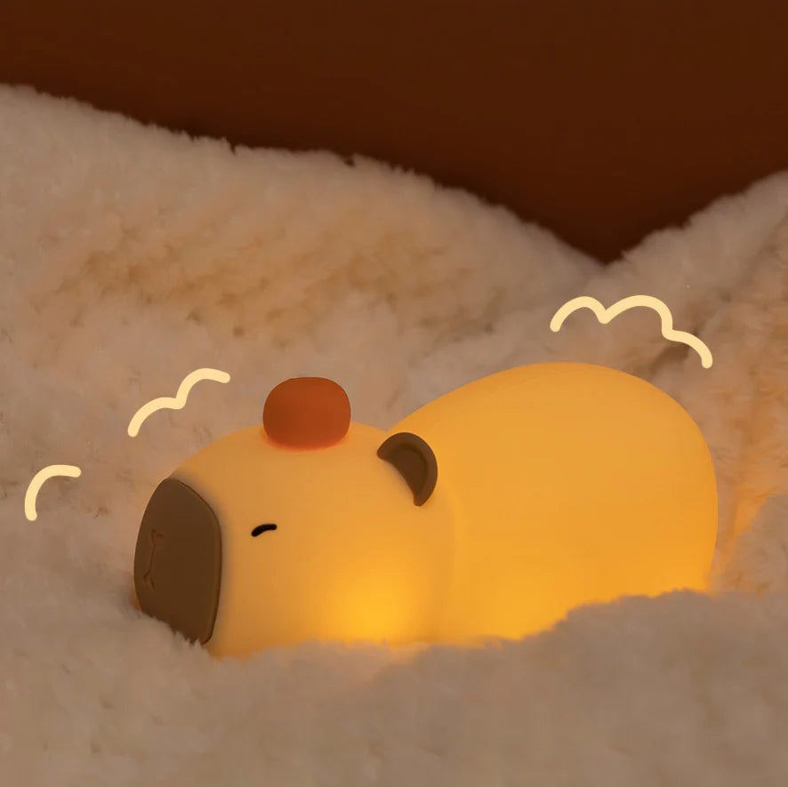 Squishy Silicone Lazy Capybara With Orange LED Night Light - Perfect Gift for Kids and Girls