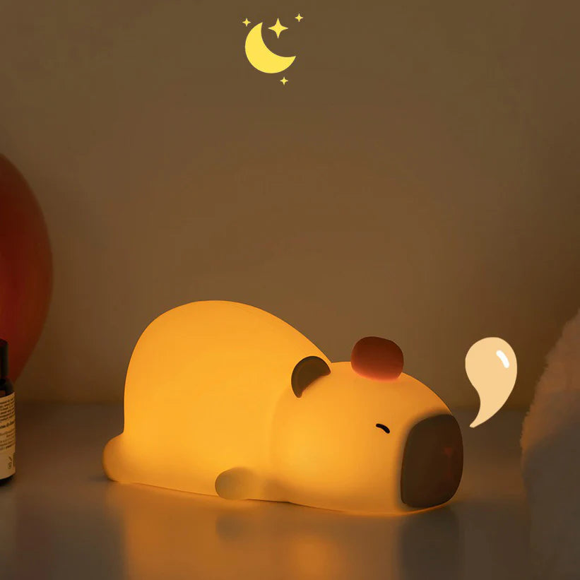 Squishy Silicone Lazy Capybara With Orange LED Night Light - Perfect Gift for Kids and Girls
