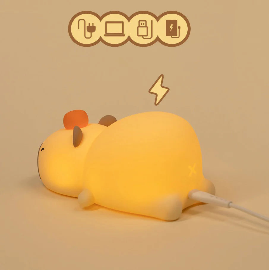 Squishy Silicone Lazy Capybara With Orange LED Night Light - Perfect Gift for Kids and Girls