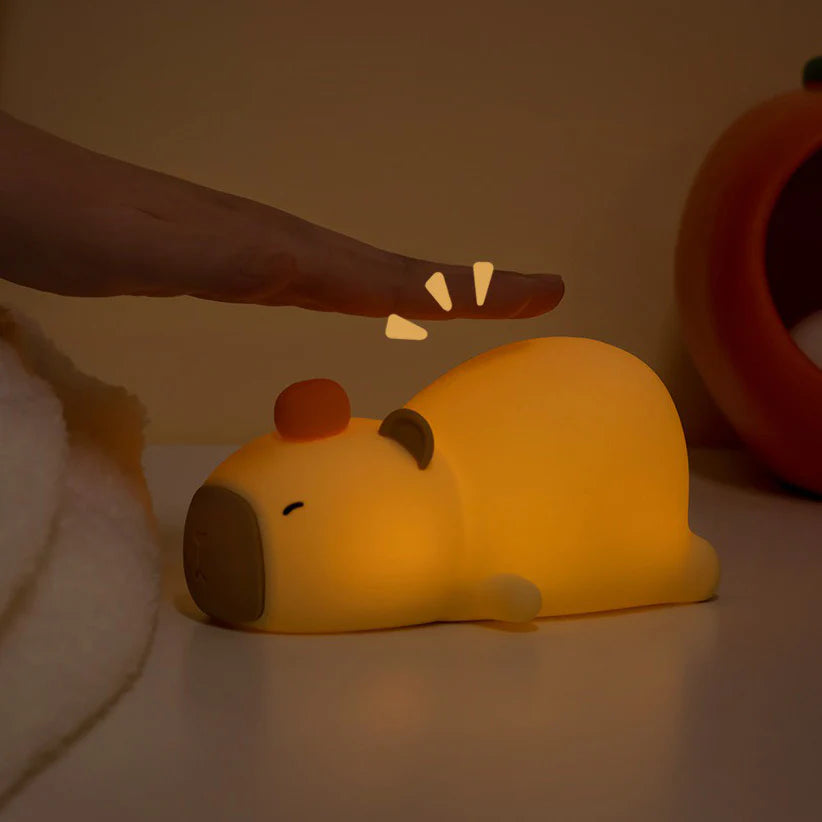 Squishy Silicone Lazy Capybara With Orange LED Night Light - Perfect Gift for Kids and Girls