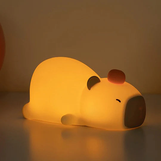 Squishy Silicone Lazy Capybara With Orange LED Night Light - Perfect Gift for Kids and Girls