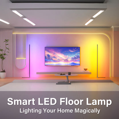 Floor Lamp Basic, LED Corner Lamp, Smart Modern Floor Lamp with Music Sync and 16 Million DIY Colors, Color Changing Standing Lamp for Bedroom Living Room Black