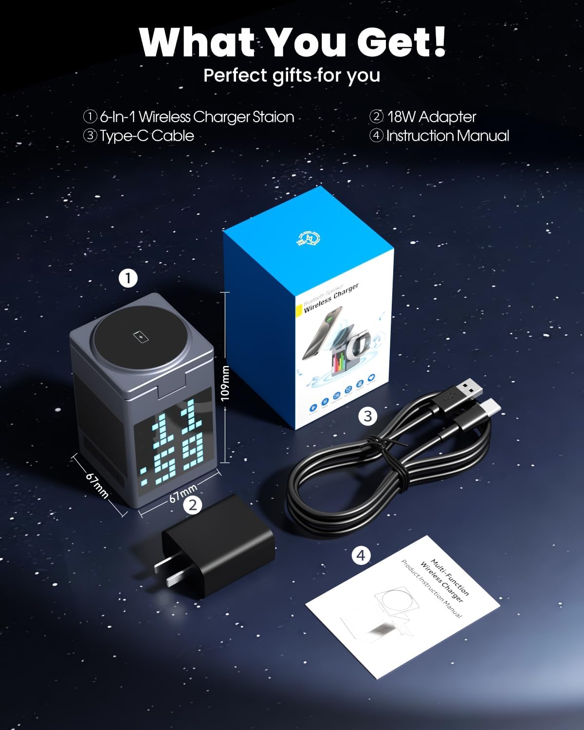 3-in-1 Wireless Charging Station with Clock