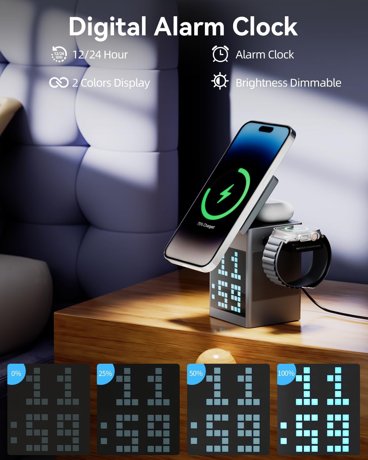 3-in-1 Wireless Charging Station with Clock
