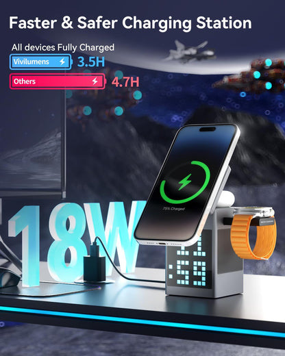 3-in-1 Wireless Charging Station with Clock