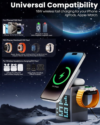 3-in-1 Wireless Charging Station with Clock
