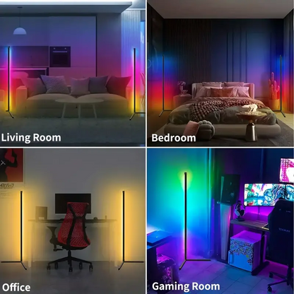 Floor Lamp Basic, LED Corner Lamp, Smart Modern Floor Lamp with Music Sync and 16 Million DIY Colors, Color Changing Standing Lamp for Bedroom Living Room Black