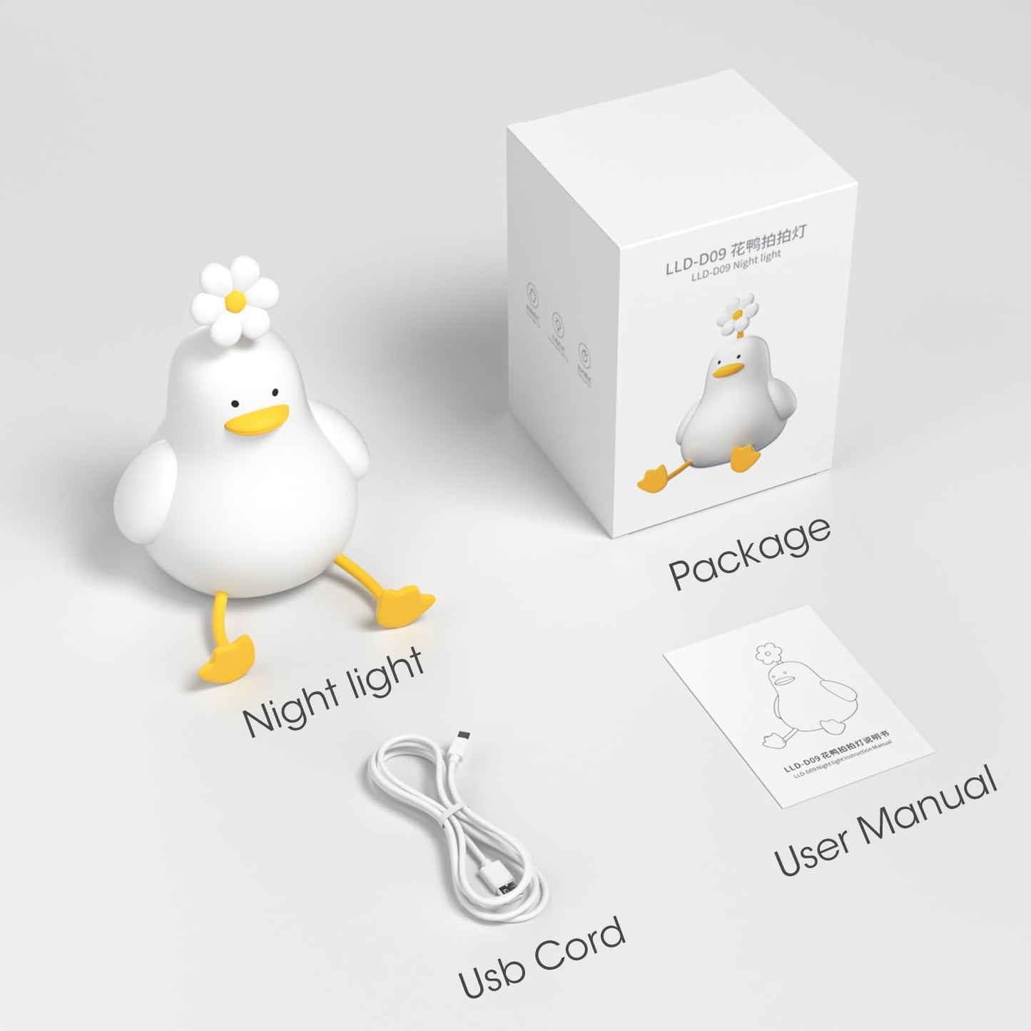 Cute Duck LED Squishy Night Light For Gift USB Rechargeable Duck Lamp