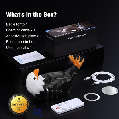 Bald Eagle Wall Light 8 Colors & 4 Modes, Magnetic Mounted, Motion Sensor, Timer, Type-C Rechargeable Night Light for Bedroom, Living Room, Gaming & Gift