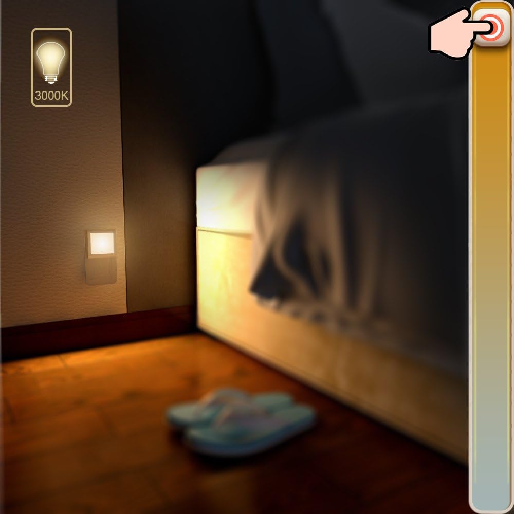 Square plug-in Dimmable Led Night Light with Auto Dusk to Dawn Sensor, Soft Warm White Nightlights for Hallway,Bedroom, Kids Room, Kitchen, Stairway, 2 Pack