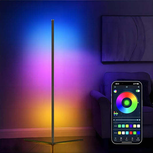 Floor Lamp Basic, LED Corner Lamp, Smart Modern Floor Lamp with Music Sync and 16 Million DIY Colors, Color Changing Standing Lamp for Bedroom Living Room Black