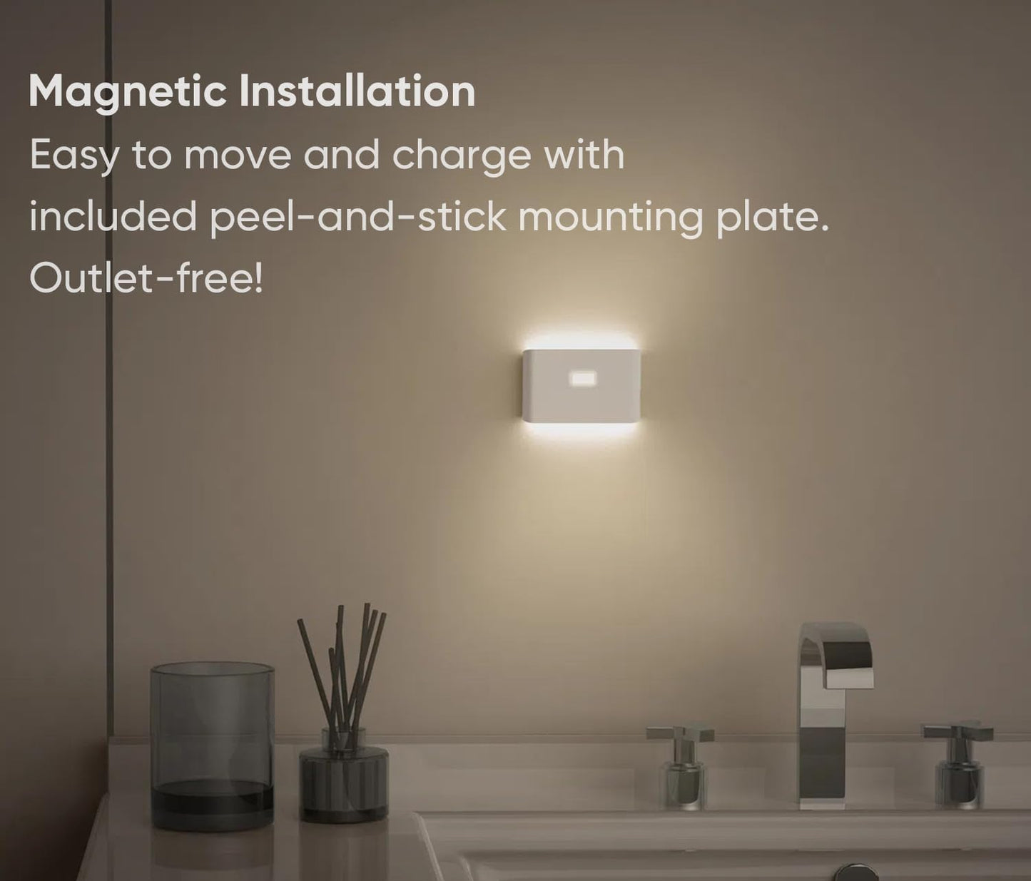 Rechargeable Night Lights with Dusk to Dawn & Motion Sensors, Warm & Soft White Stair Lights for Bathroom, Hallway, Linkable, Magnetic Mount, 2 Pack
