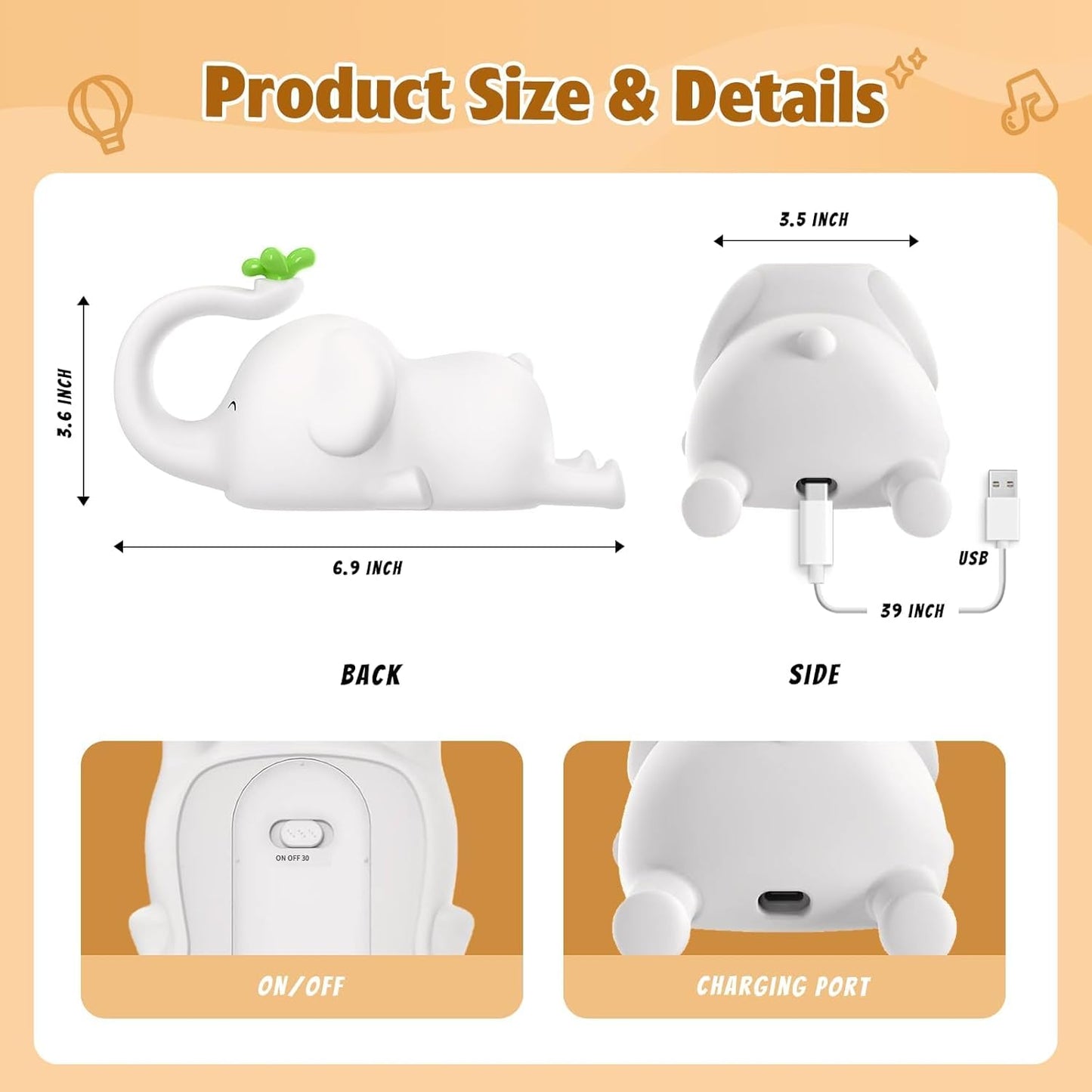 Squishy Silicone Flying Elephant LED Night Light - Perfect Gift for Kids and Girls