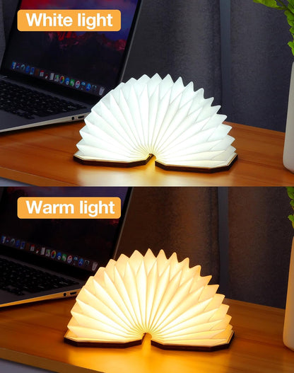 5.7 Inch Wooden Book Lamp - Portable Folding LED Book Light for Reading, Home & Library Decor, Unique Gift for Book Lovers, Magnetic Book-Shaped Night Light