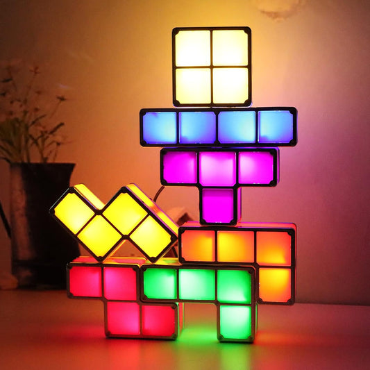 Night Light for Kids, Stackable LED 7 Colors 3D Puzzles Night Light Induction Interlocking Desk Lamp, DIY Tangram Light Blocks Puzzles lamp for Kids with USB Charger