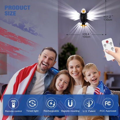 Bald Eagle Wall Light 8 Colors & 4 Modes, Magnetic Mounted, Motion Sensor, Timer, Type-C Rechargeable Night Light for Bedroom, Living Room, Gaming & Gift