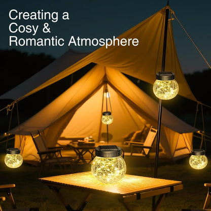 Solar Lanterns Outdoor Waterproof 2 Pack, Hanging Solar Lights with 30 LED, Cracked Glass Hanging Globes for Garden Patio Fence Yard Christmas Tree Decoration