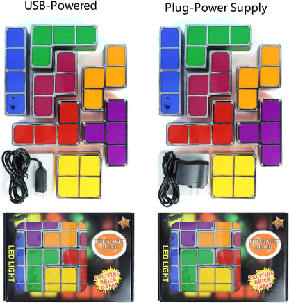 Night Light for Kids, Stackable LED 7 Colors 3D Puzzles Night Light Induction Interlocking Desk Lamp, DIY Tangram Light Blocks Puzzles lamp for Kids with USB Charger