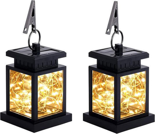 Luxe Noir Solar Hanging Lanterns, IP65 Waterproof
