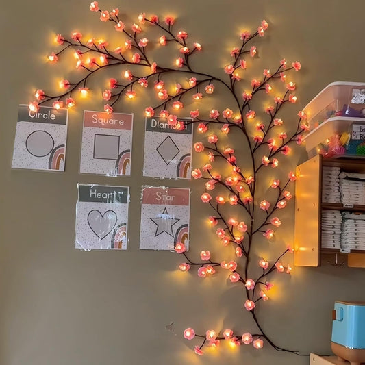 Cherry blossoms/Rose LED Tree Branch Lights for Wall,Easter Egg Willow Vine Twig Decor,USB Interface,with 144 LED Lights and Remote,8 Lighting Modes,for Home,Walls,Doors Windows (90inch)
