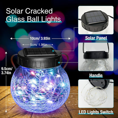 Solar Lanterns Outdoor Waterproof 2 Pack, Hanging Solar Lights with 30 LED, Cracked Glass Hanging Globes for Garden Patio Fence Yard Christmas Tree Decoration