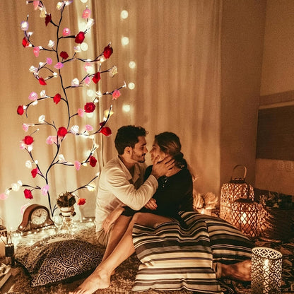 Cherry blossoms/Rose LED Tree Branch Lights for Wall,Easter Egg Willow Vine Twig Decor,USB Interface,with 144 LED Lights and Remote,8 Lighting Modes,for Home,Walls,Doors Windows (90inch)