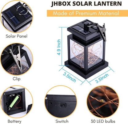 Luxe Noir Solar Hanging Lanterns, IP65 Waterproof