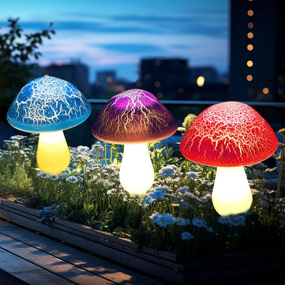 Solar Garden Decor Lights 8 Crack Mushrooms Outdoor Decor Stake Lights, Waterproof Solar Pathway Light Gardening Gifts for Garden Gnomes Backyard Flower Bed Christmas Decorations