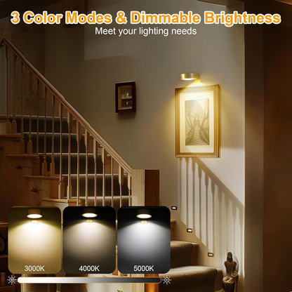 Picture Lights for Wall, 1000mAh Rechargeable Battery Magnetic Poster Lights with 3 Color Temps & 12 RGB, Remote Dimmable Timer Painting Light, Wall Decor Light for Art Display, Frame (3 Pack)