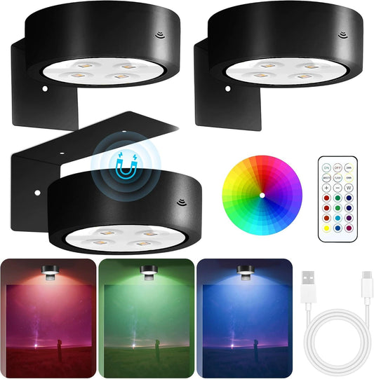 Picture Lights for Wall, 1000mAh Rechargeable Battery Magnetic Poster Lights with 3 Color Temps & 12 RGB, Remote Dimmable Timer Painting Light, Wall Decor Light for Art Display, Frame (3 Pack)