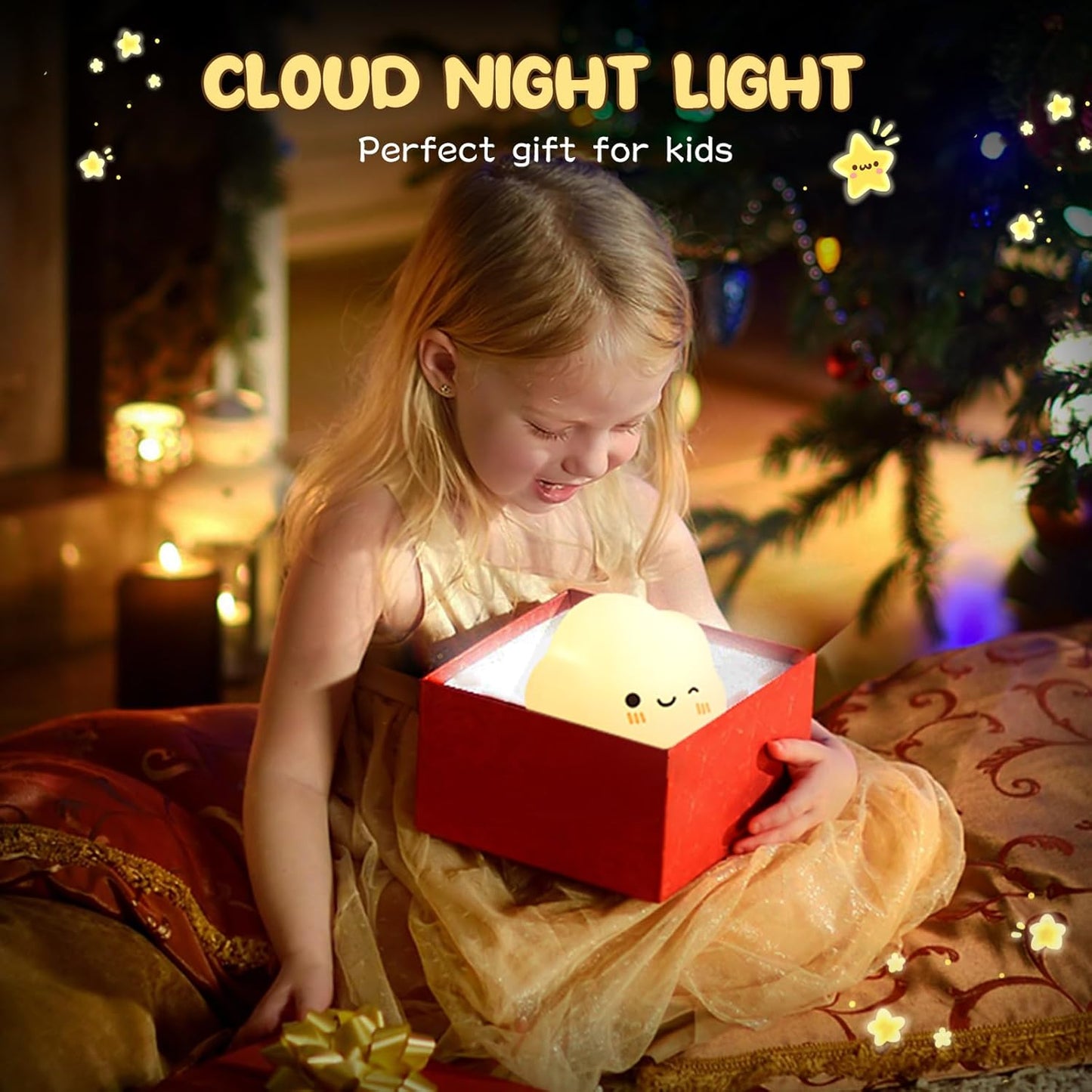 Squishy Silicone Smiling Clouds LED Night Light - Perfect Gift for Kids and Girls