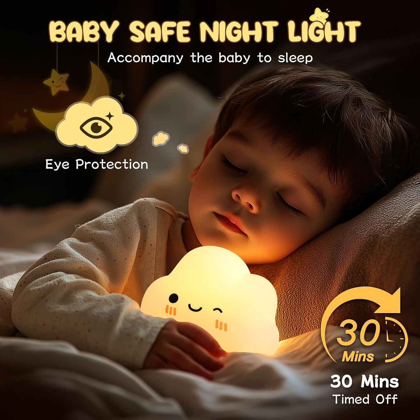 Squishy Silicone Smiling Clouds LED Night Light - Perfect Gift for Kids and Girls