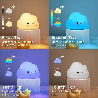Squishy Silicone Smiling Clouds LED Night Light - Perfect Gift for Kids and Girls