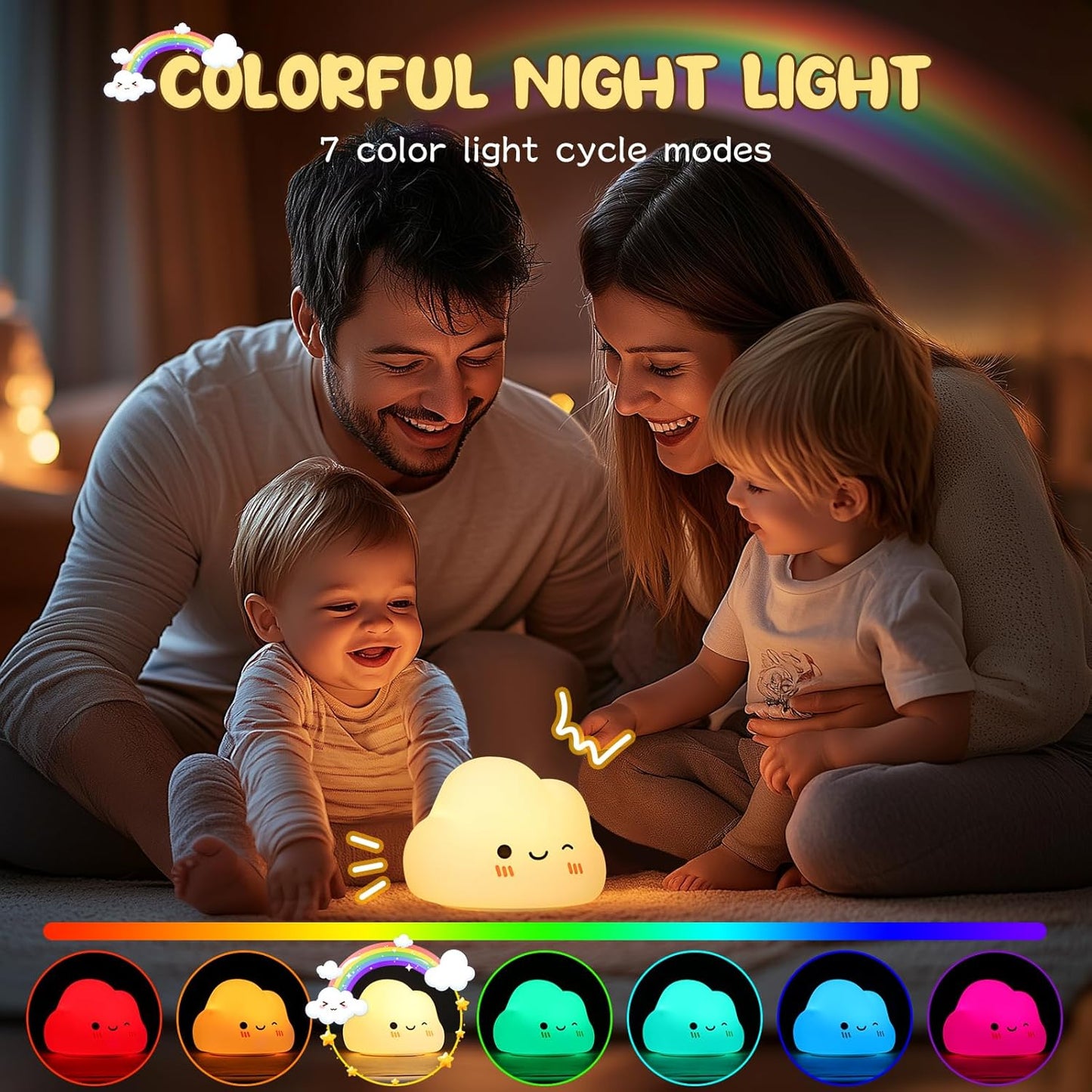 Squishy Silicone Smiling Clouds LED Night Light - Perfect Gift for Kids and Girls