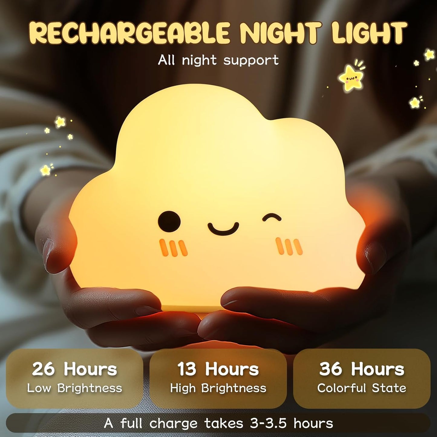 Squishy Silicone Smiling Clouds LED Night Light - Perfect Gift for Kids and Girls