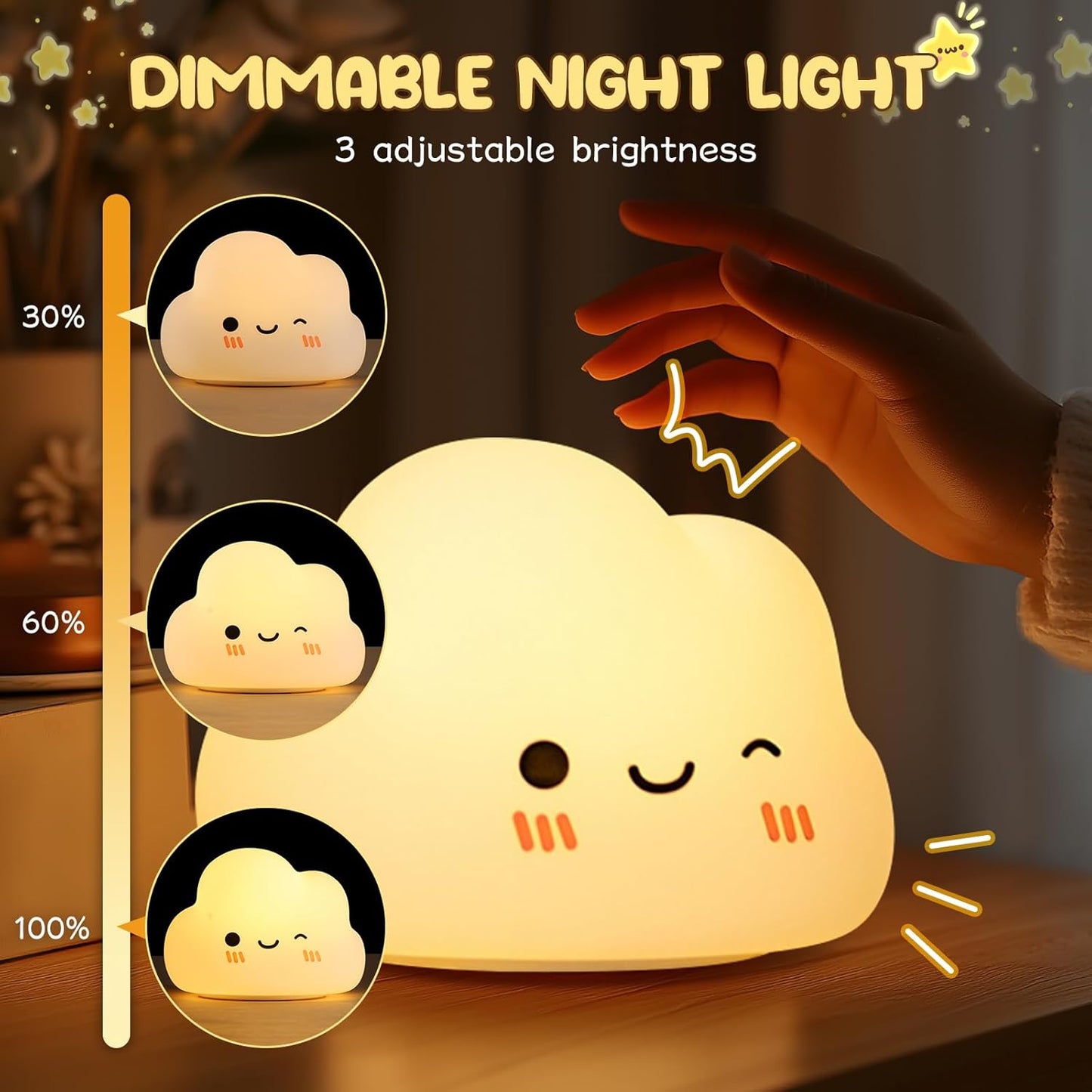Squishy Silicone Smiling Clouds LED Night Light - Perfect Gift for Kids and Girls