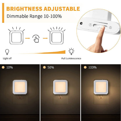 Square plug-in Dimmable Led Night Light with Auto Dusk to Dawn Sensor, Soft Warm White Nightlights for Hallway,Bedroom, Kids Room, Kitchen, Stairway, 2 Pack