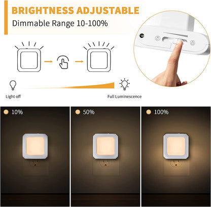 Square plug-in Dimmable Led Night Light with Auto Dusk to Dawn Sensor, Soft Warm White Nightlights for Hallway,Bedroom, Kids Room, Kitchen, Stairway, 2 Pack