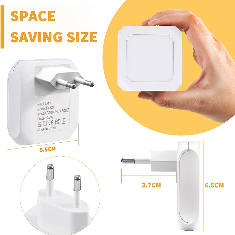 Square plug-in Dimmable Led Night Light with Auto Dusk to Dawn Sensor, Soft Warm White Nightlights for Hallway,Bedroom, Kids Room, Kitchen, Stairway, 2 Pack